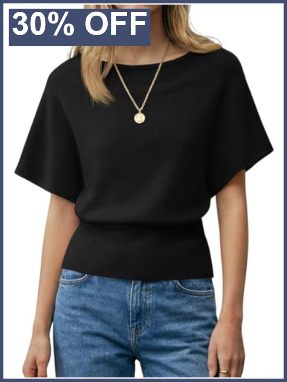 Ribbed Knit Dolman Sleeve Boat Neck Cinched Waist Sweater Top